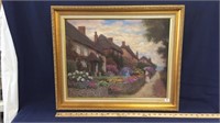 Framed Oil Canvas English Homes by Thelma Leakey
