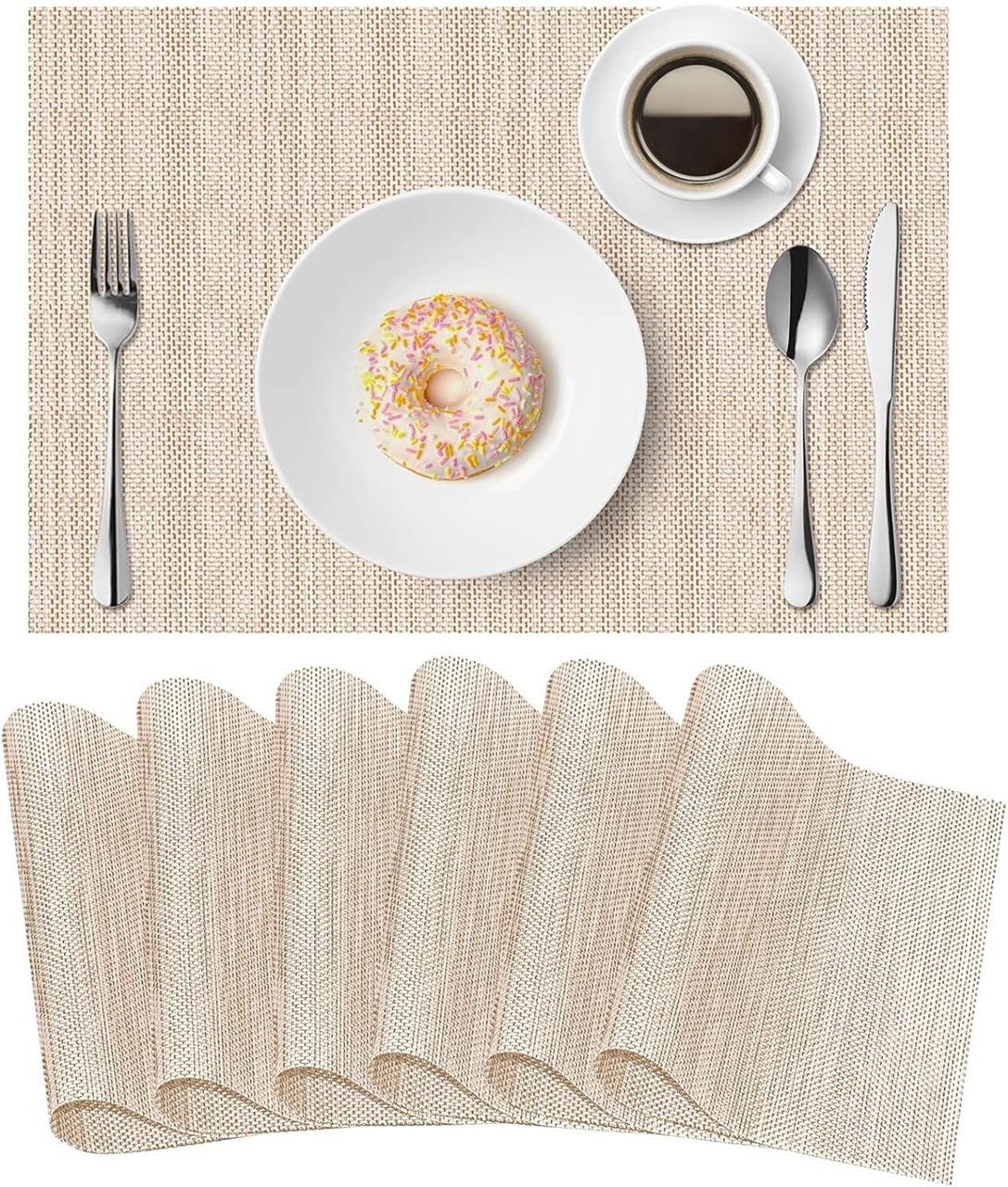 Dolopl Placemats Set of 8  Non-Slip  Beige