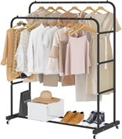 Double Rod Clothing Rack with Wheels  Black
