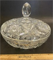 PRESSED GLASS CANDY DISH W/LID