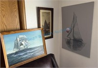 Group of three nautical pieces of artwork