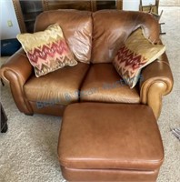 Leather loveseat with ottoman