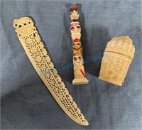 Three pieces carved ivory