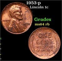 1953-p Lincoln Cent 1c Grades Choice Unc RB