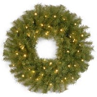 Pre-Lit Artificial Christmas Wreath, White Lights