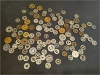 Collection of 100 vintage transportation tokens