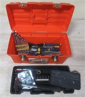 Tool box with assorted hand tools including