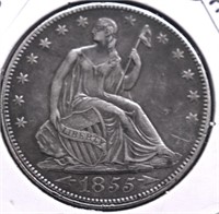 1855 SEATED HALF DOLLAR AU