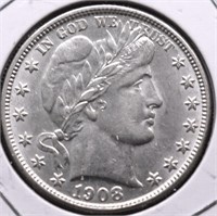 1908 O BARBER HALF DOLLAR AU