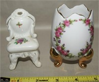 (2) Vtg Porcelain Rose Motif Pcs w/ Chair & Egg