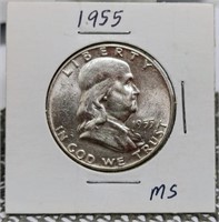 1955 KEY DATE MS FRANKLIN HALF DOLLAR