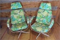 Pair MCM Turquoise & Green Flower Swivel Chairs
