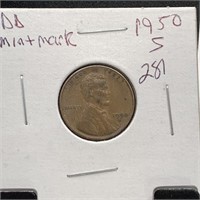1950-S WHEAT PENNY CENT DOUBLE DIE / MINT MARK