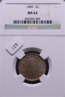 1889 NGC MS62 V NICKEL