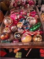 Container of vintage Christmas ornaments,