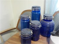 5 Cobalt blue jars