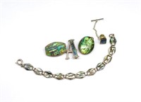 Three silver and abalone shell jewellery pieces