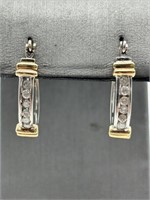 14K White & Yellow Gold Diamond Earrings