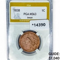 1838 Large Cent PGA MS63 Detail