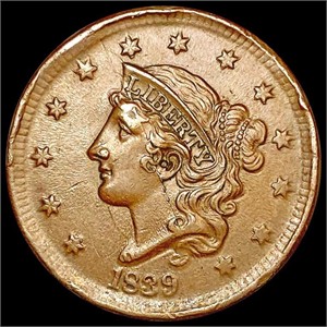 1839 Silly Head Braided Hair Large Cent CLOSELY