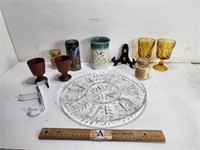 Candles, Amber Glasses, Tray, Cups, etc..