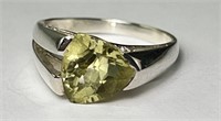 Sterling Trillion Cut Lemon Quartz Ring (Gorgeous)