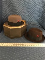 Vintage Towncraft Fedoras Lot of 2 with Hat Box