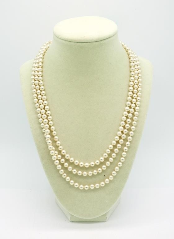 Vintage Jostens 3 Strand Pearl Necklace