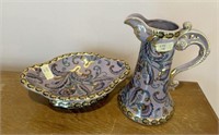 Modern Hand Painted China Porcelain Pitcher and Bo