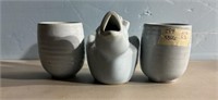 Two Shearwater Pottery Cups and Japan Ceramic Bird