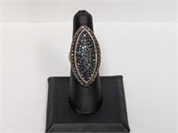 .925 Sterling Marcasite Marquise Shaped Ring Sz 6