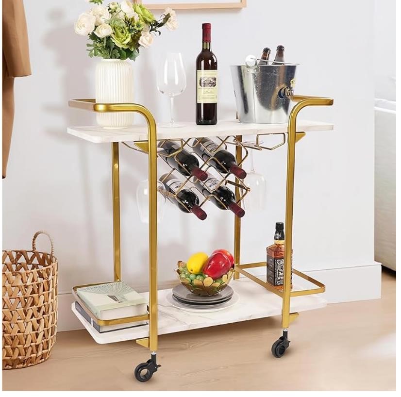 Jubao Deluxe Gold Bar Cart, 2-Tier Premium