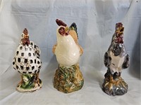 3 Porcelain Roosters