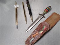 3 Collectible Pens & Mexican Dagor in Sheath