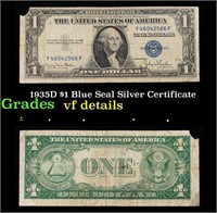 1935D $1 Blue Seal Silver Certificate Grades vf de