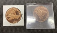 (2) 1856 1 Oz .999 Copper Rounds
