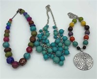 Lot of 3 Colorful Artistic Chunky Beaded Necklaces