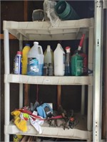 Plastic Shelf w/Chemicals, Yard & Auto