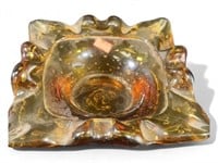 Amber Hand Blown Bubble Glass Ashtray Mid Century