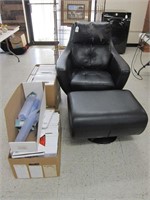 CHAIR, OTTOMAN & BOXES OF PC COOLING PARTS