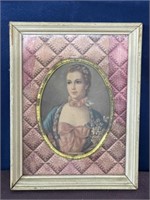 Vintage lady print, pink fabric border