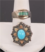 12K GOLD STERLING SILVER PENDANT & TURQUOISE RING