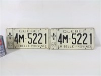2 plaques d'immatriculations Québec licence plates