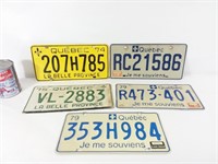 5 plaques d'immatriculation Québec licence plates