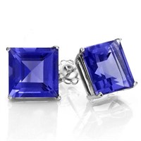 8MM Square Cut Lab Tanzanite 5.2CTW Stud Earrings