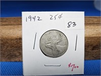 1-1942 25 CENT SILVER COIN
