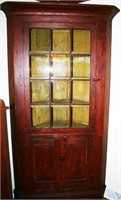 Red Paint 12-Pane 1-Piece Softwood Corner Cupboard