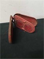 Vintage red steel double emergency road reflector