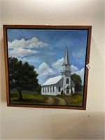 Church Framed Picture - thick wood frame