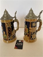 Vintage German Beer Steins 3393 & 3945K